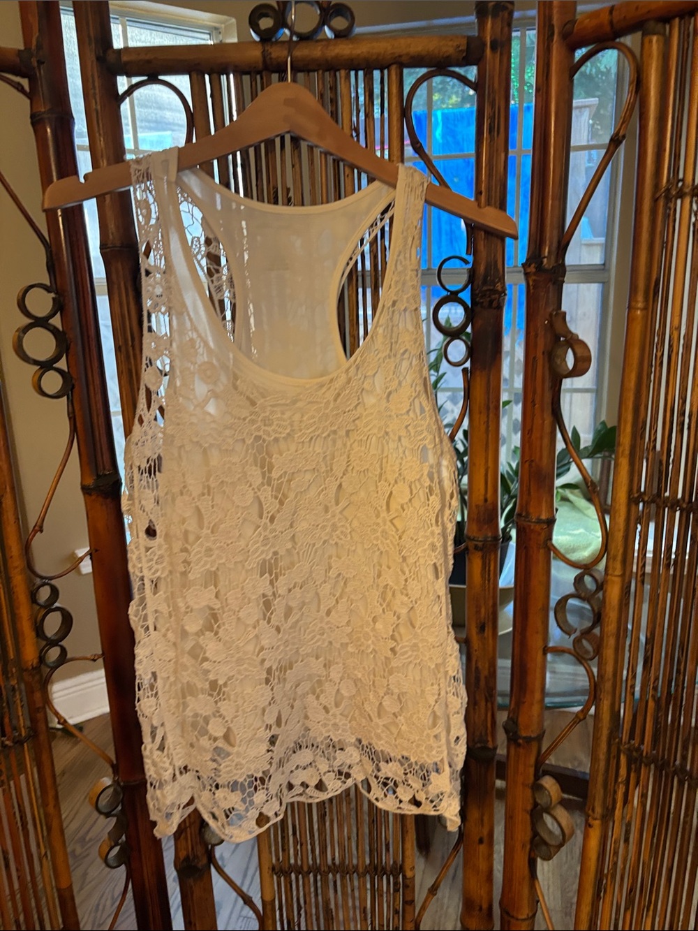 Ultra Pink Lace Crochet Tank Slip in White/Cream
